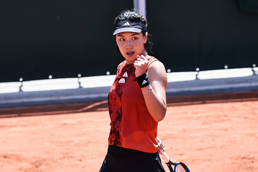 China's Wang Xinyu reacts after winning the singles first round of the French Open, May 30, 2023. /CFP