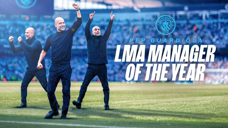 Pep Guardiola has been named the League Manager's Association Manager of the Year. /Manchester City