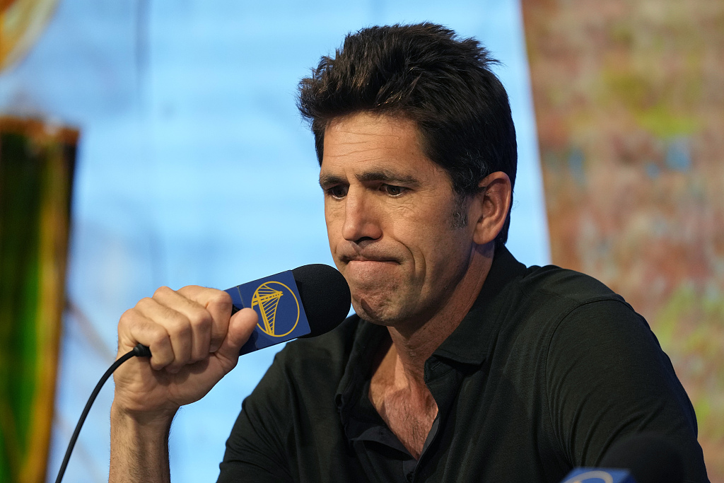 Bob Myers, general manager and president of basketball operations of the Golden State Warriors, announces his departure at the press conference in San Francisco, California, May 30, 2023. /CFP