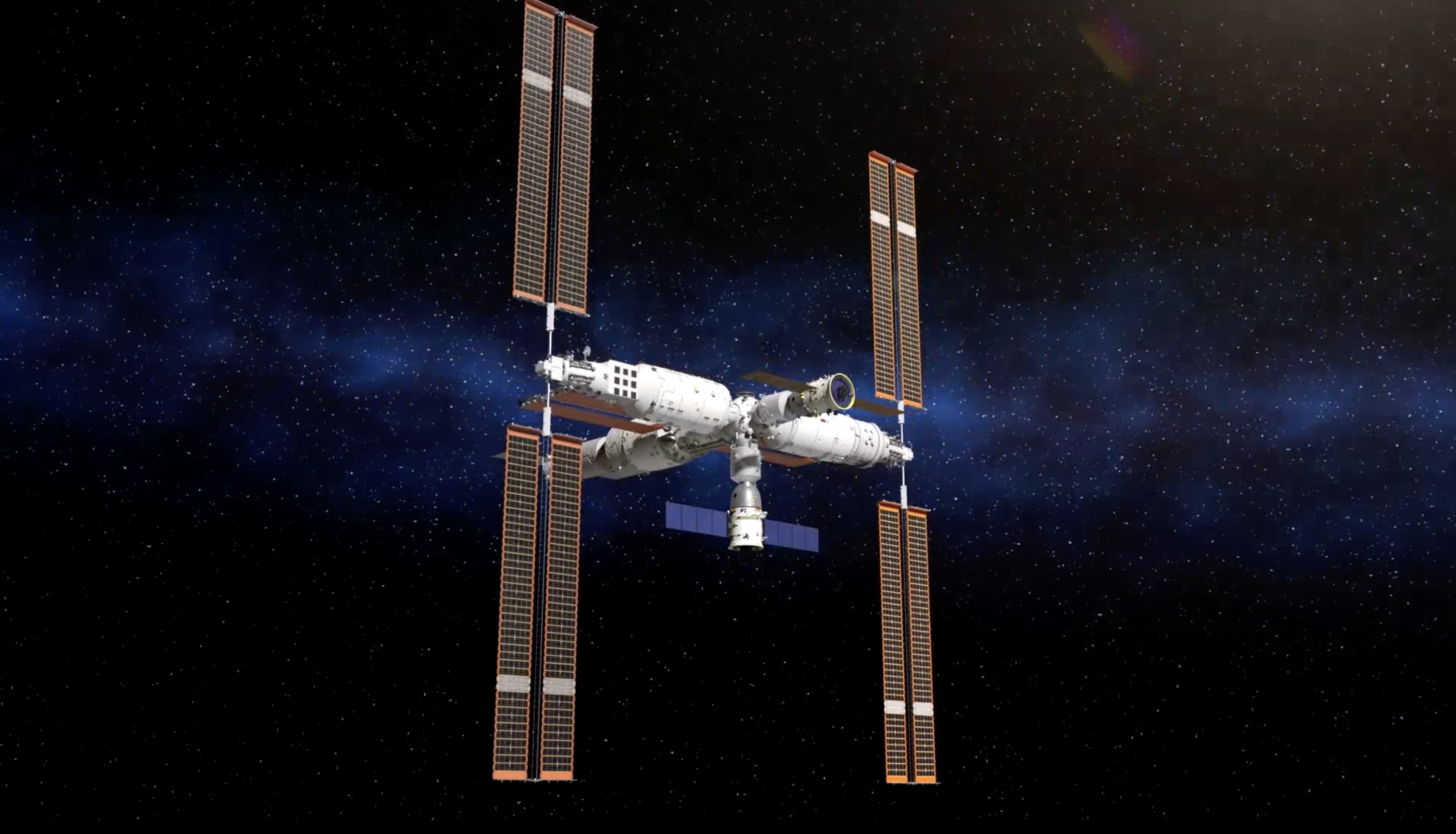 The China Space Station shows the configuration of three modules and three ships after the Shenzhou-16 manned spacecraft docked with the station. /CMG 
