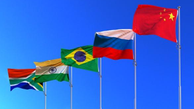 Flags of BRICS member countries including South Africa, India, Brazil, Russia and China. /CFP
