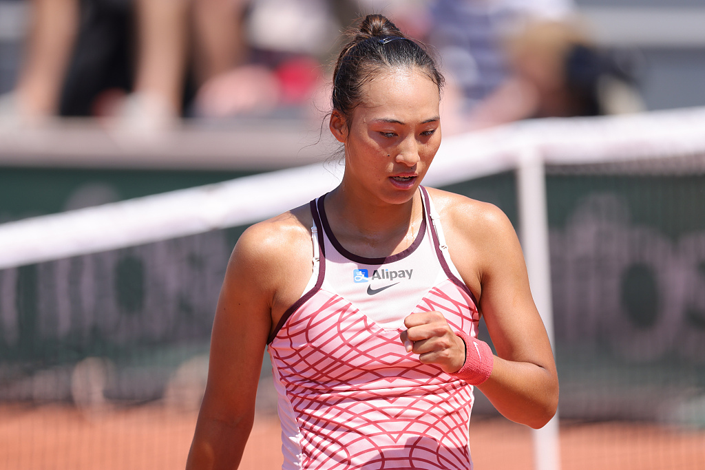 China's Zheng Qinwen reacts after the second round of the French Open at Roland Garros in Paris, France, May 31, 2023. /CFP