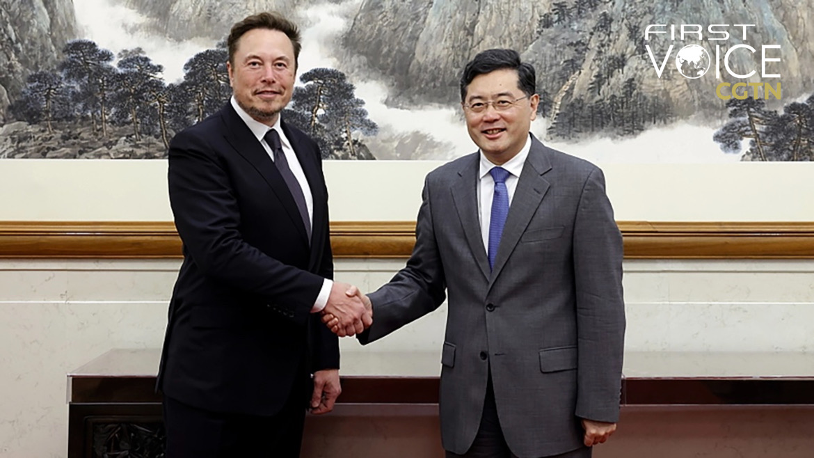 Chinese State Councilor and Foreign Minister Qin Gang (R) meets with Tesla CEO Elon Musk in Beijing, China, May 30, 2023. /Chinese Foreign Ministry
