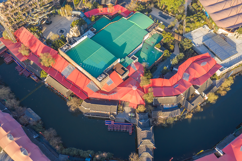 An aerial photo shows Song Dynasty Town in Hangzhou, east China's Zhejiang. /CFP