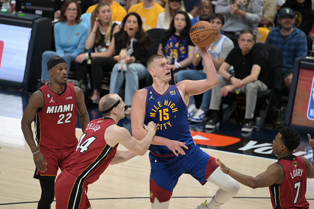Nikola Jokic (#15) of the Denver Nuggets shoots in Game 1 of the NBA Finals against the Miami Heat at Ball Arena in Denver, Colorado, June 1, 2023. /CFP