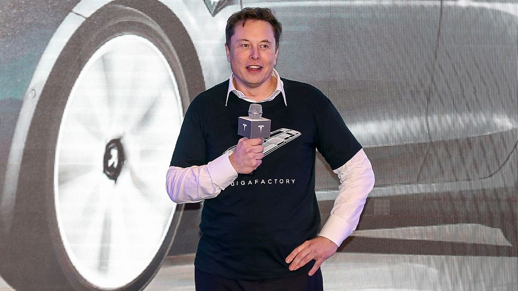 Tesla CEO Elon Musk speaks during the Tesla China-made Model 3 Delivery Ceremony in Shanghai, China, January 7, 2020. /CFP