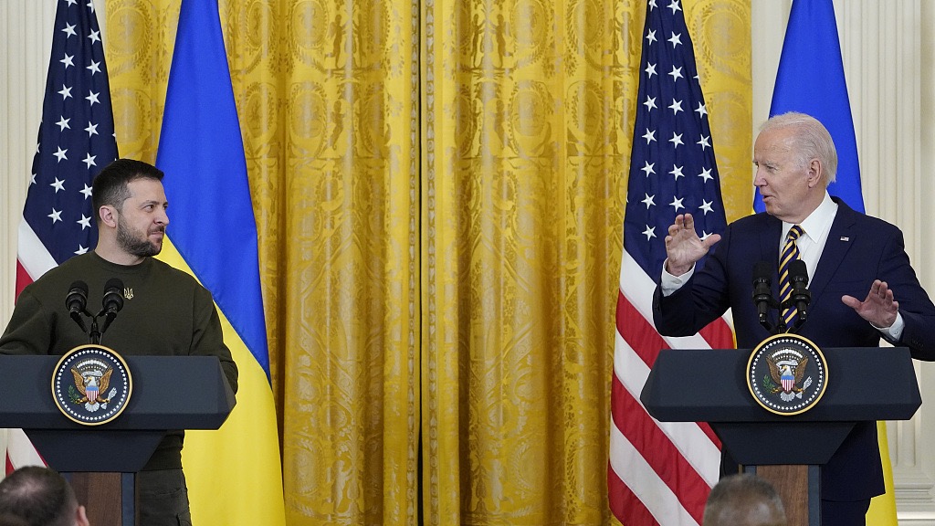 U.S. President Joe Biden and Ukrainian President Volodymyr Zelenskyy hold a news conference in the East Room of the White House in Washington, D.C., U.S., December 21, 2022. /CFP