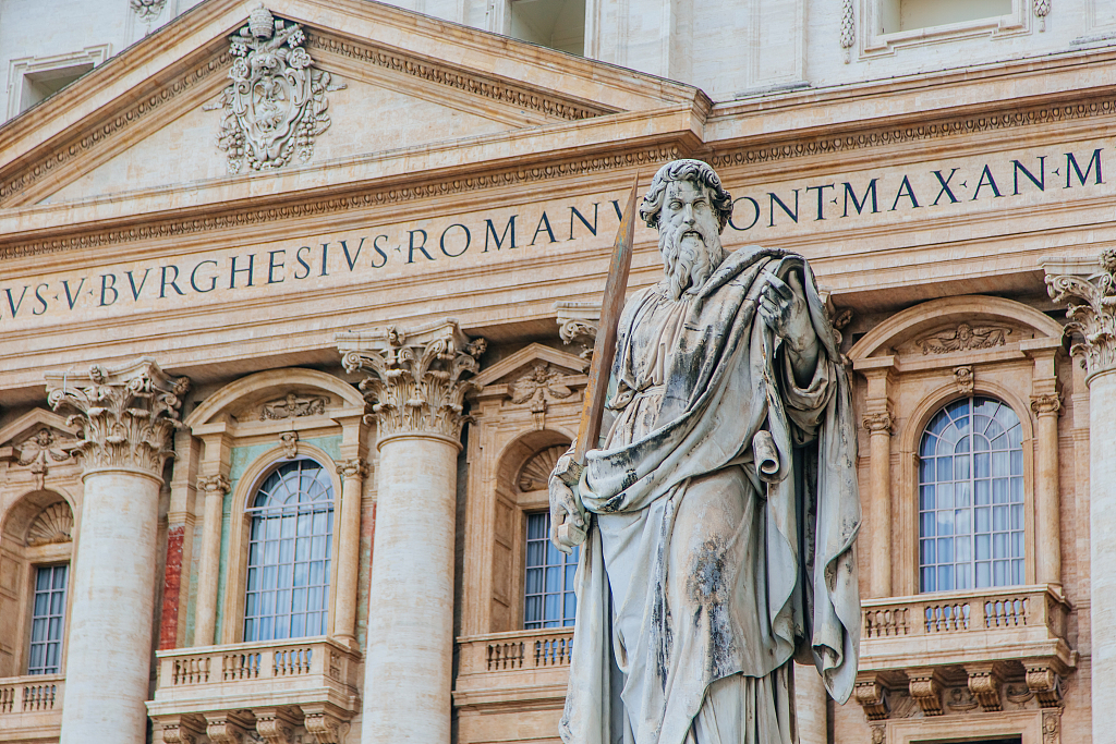 Statue of Saint Paul outside St. Peter's Basilica. /CFP