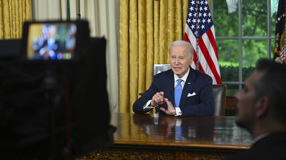 U.S. President Joe Biden addresses the nation on the budget deal that lifts the federal debt limit and averts a U.S. government default from the Oval Office in the White House, Washington D.C., June 2, 2023. /CFP