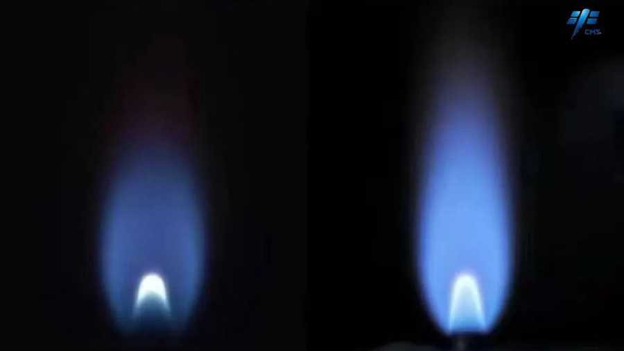 The comparison of methane burning in the space station (left) and it burning under the same conditions on Earth (right). /CMSA