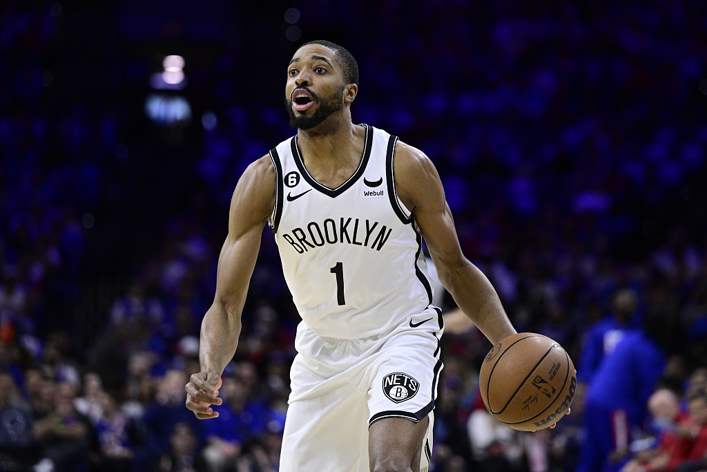 Mikal Bridges of the Brooklyn Nets dribbles in Game 2 of the NBA Eastern Conference first-round playoffs against the Philadelphia 76ers at the Wells Fargo Center in Philadelphia, Pennsylvania, April 18, 2023. /CFP