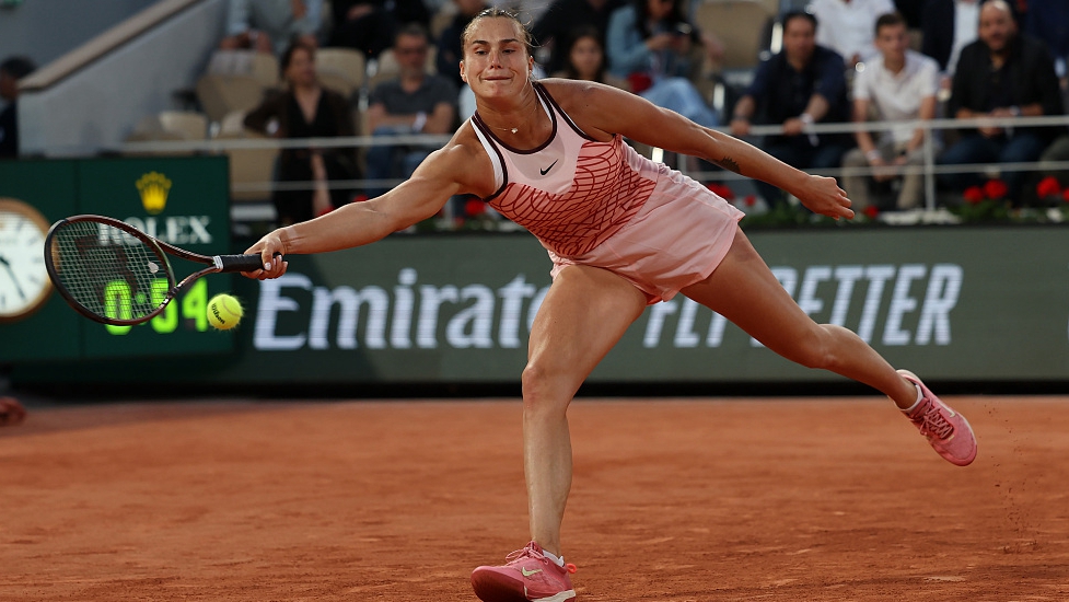 Aryna Sabalenka is seen in action against Sloane Stephens during their fourth round match on day eight of the French Open at Roland Garros in Paris, France, June 4, 2023. /CFP