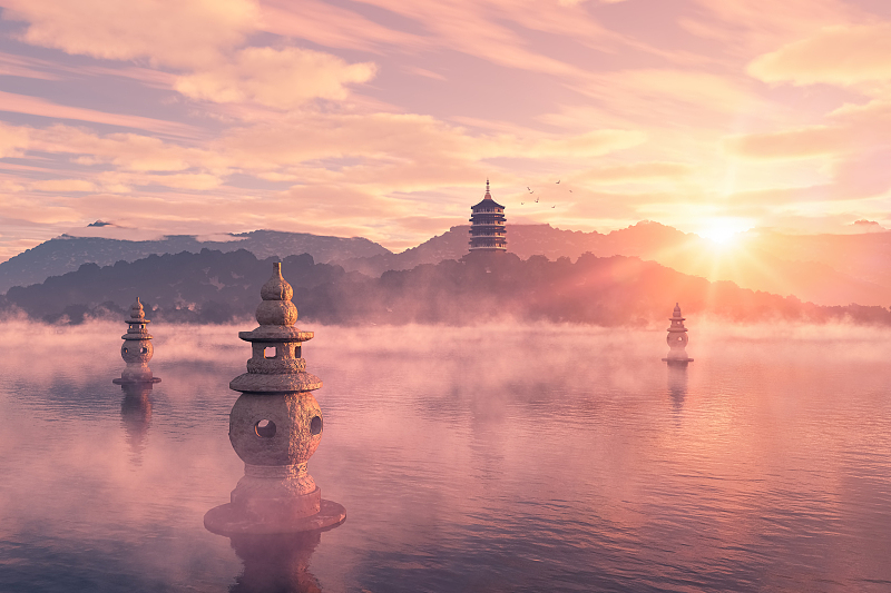 A beautiful sunrise scene is captured in Hangzhou, Zhejiang Province. /CFP