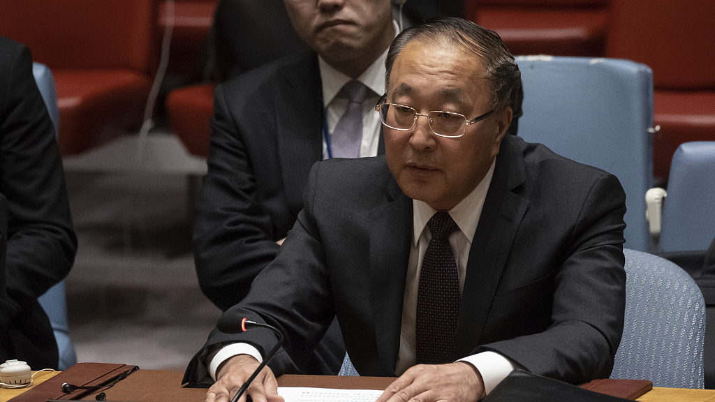 China's permanent representative to the United Nations Zhang Jun speaks during a Security Council meeting at the United Nations headquarters, New York, U.S., June 6, 2023. /CFP