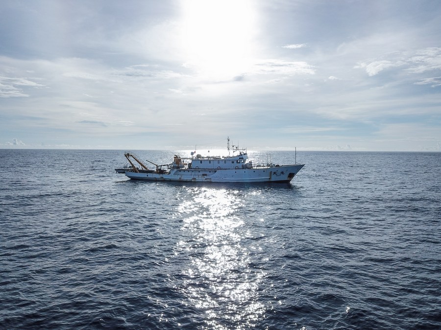 Photo taken on July 13, 2020 shows an expedition vessel in the South China Sea. /Xinhua