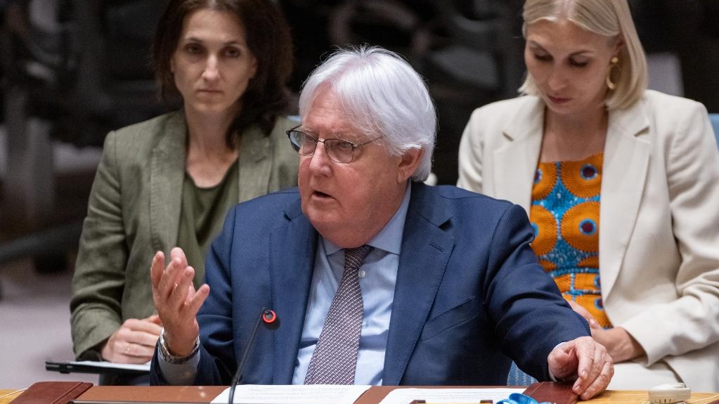 UN Undersecretary-General for Humanitarian Affairs and Emergency Relief Coordinator Martin Griffiths (C) speaks at an emergency meeting of the Security Council on the situation in Ukraine at the UN headquarters in New York, U.S., June 6, 2023. /Xinhua