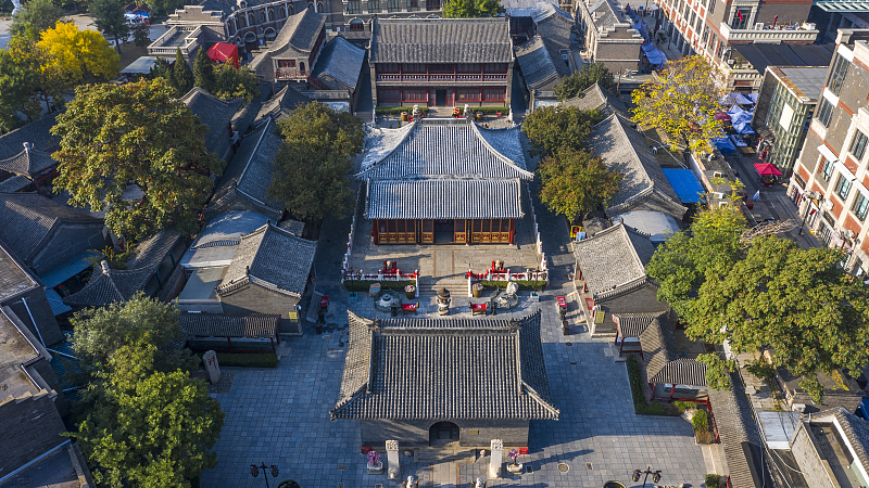 An aerial photo shows the Tianhou Temple in Tianjin. /CFP