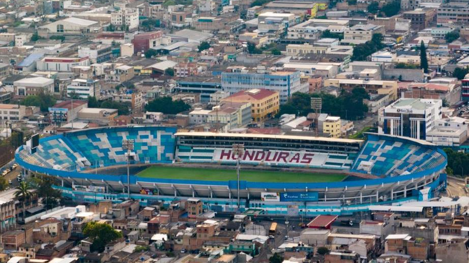 This aerial photo shows a view of the National Stadium in Tegucigalpa, Honduras, March 26, 2023. /Xinhua