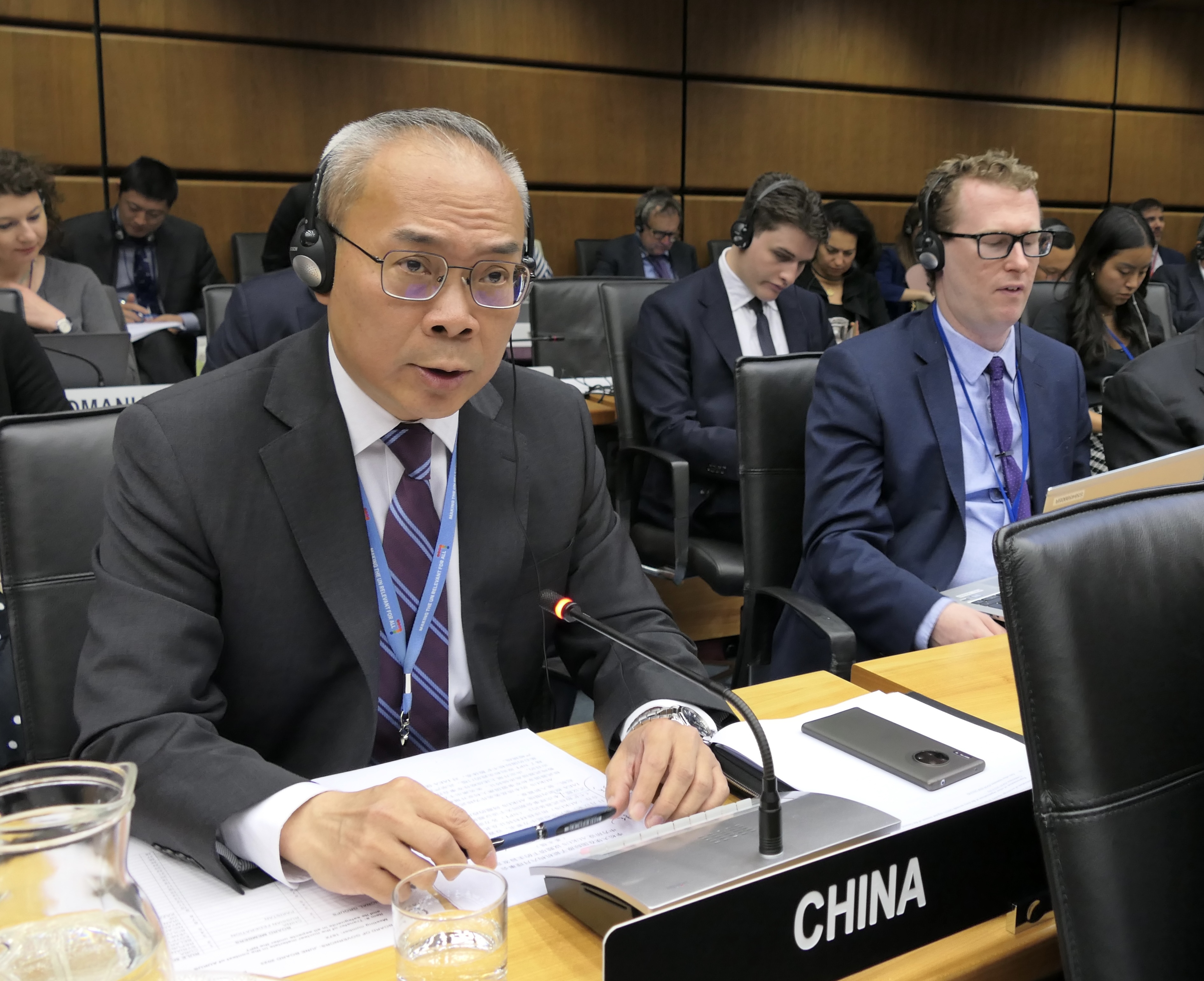 Li Song, China's permanent representative to the UN and other international organizations in Vienna, addresses a regular June meeting convened by the IAEA in Vienna, Austria, June 8, 2023. /via China's permanent mission to the UN and other international organizations in Vienna 