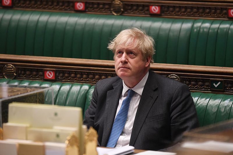 Britain's Prime Minister Boris Johnson attending Prime Minister's Questions in a socially distanced, hybrid session at the House of Commons, in central London, UK, April 28, 2021. /CFP