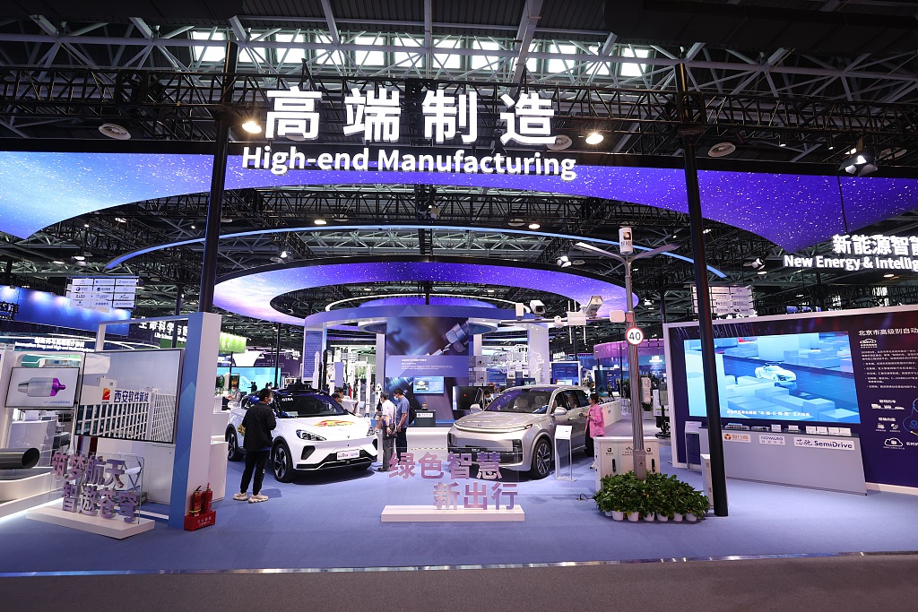 Electric vehicles are displayed at the Zhongguancun Forum in Beijing, capital of China, May 28, 2023. /CFP
