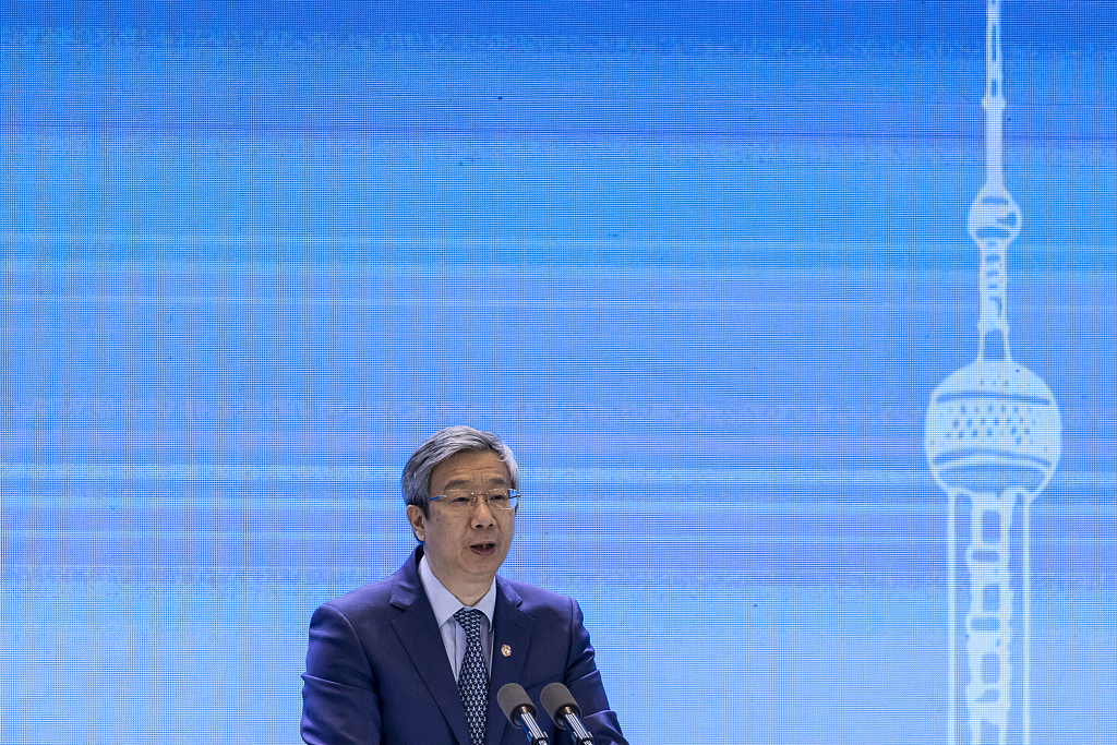 Yi Gang, governor of the People's Bank of China (PBOC), delivering a speech at the Lujiazui Forum in Shanghai, China, June 8, 2023. /CFP