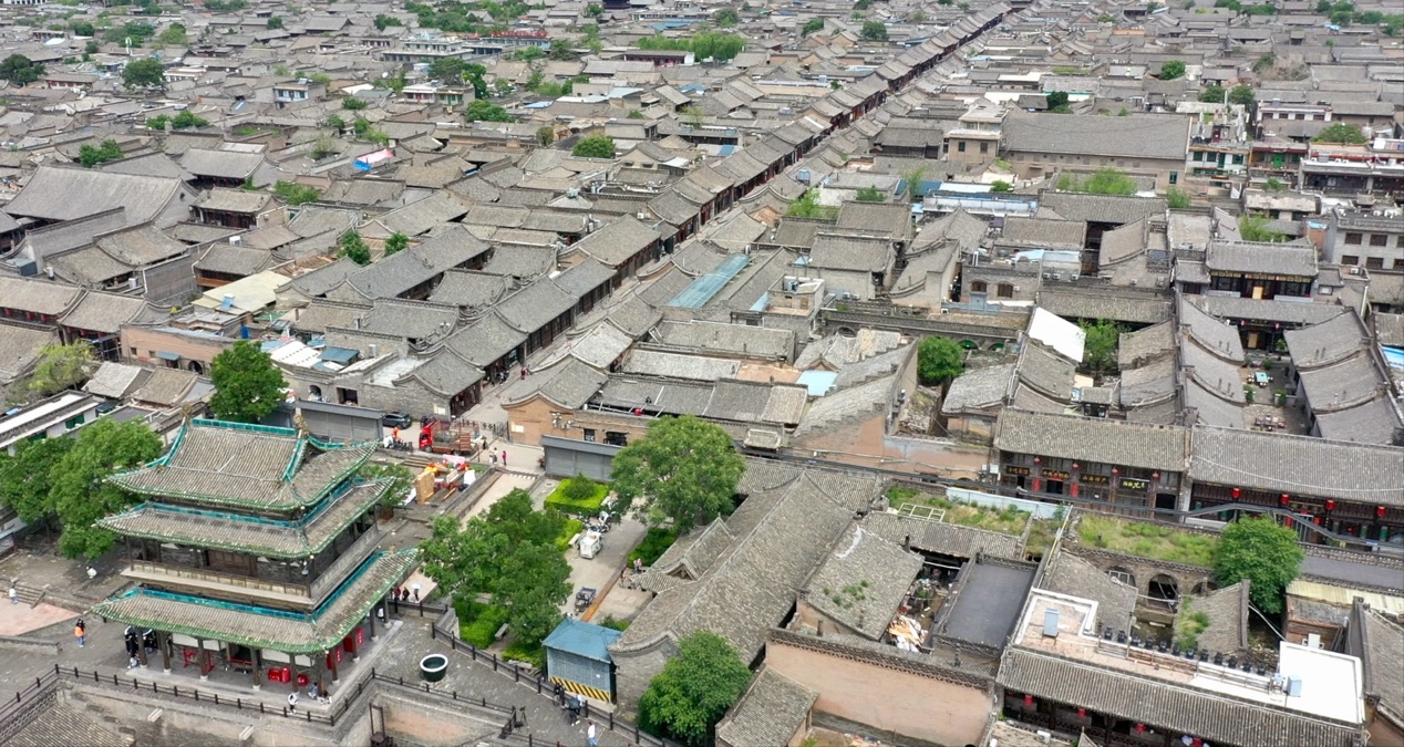 An aerial view of Ancient Pingyao City in Jinzhong, Shanxi Province, June 2, 2023. /CGTN