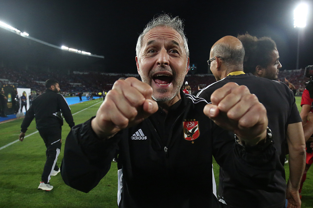 Al Ahly coach Marcel Koller reacts after their CAF Champions League win at Mohammed V Stadium in Casablanca, Morocco, June 11, 2023. /CFP