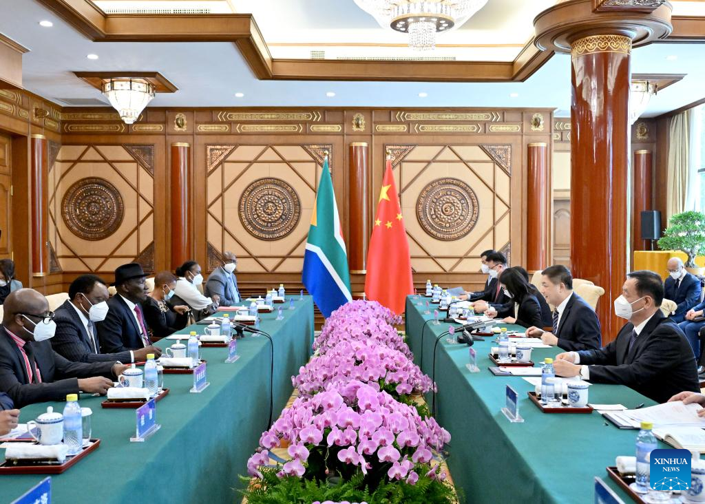 Chinese State Councilor and Minister of Public Security Wang Xiaohong meets with South African Police Minister Bheki Cele in Beijing, capital of China, June 8, 2023. /Xinhua