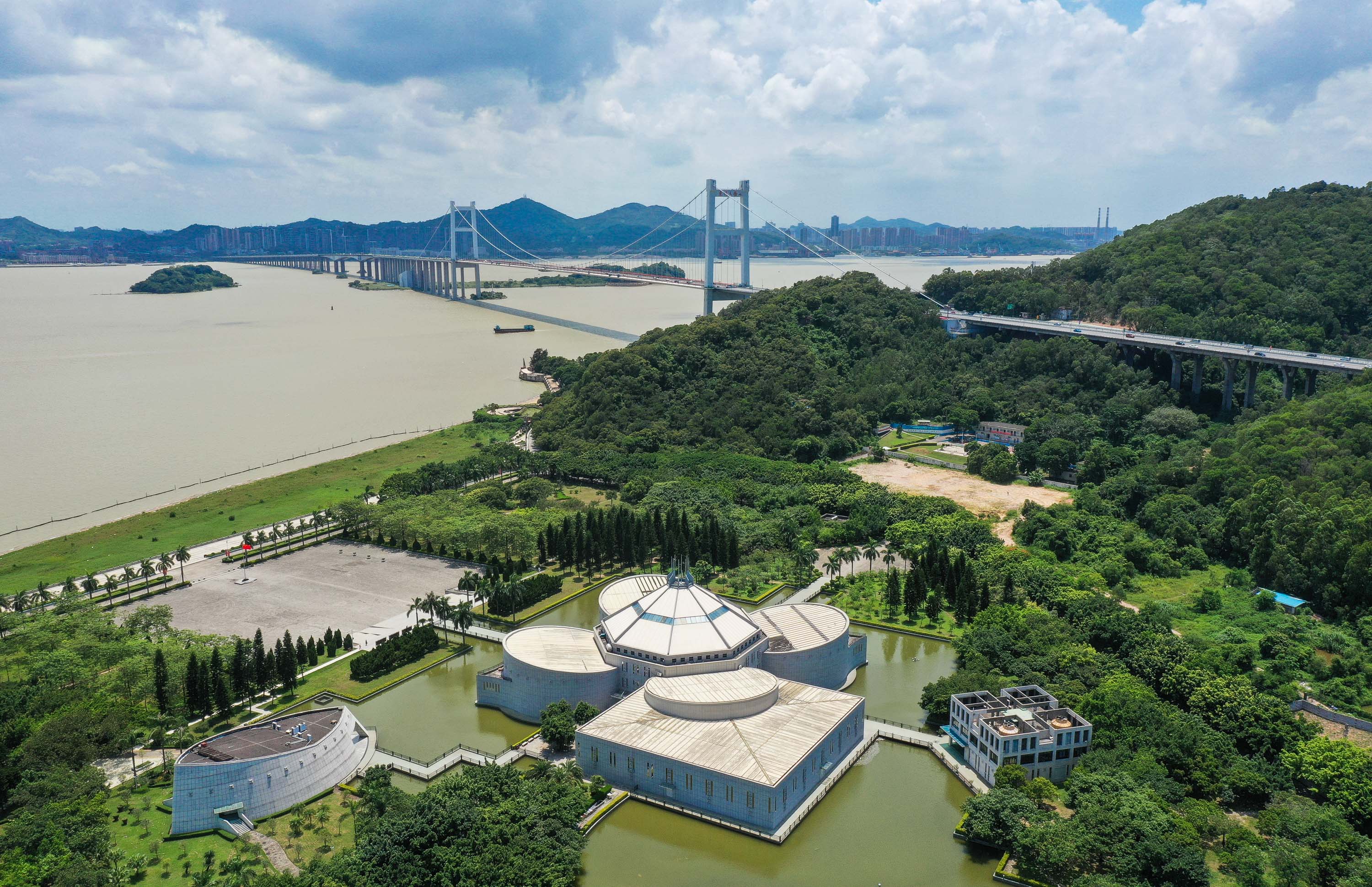 Aerial photo shows the Sea Battle Museum in Humen Town, Dongguan City, south China's Guangdong Province, June 23, 2020. /Xinhua