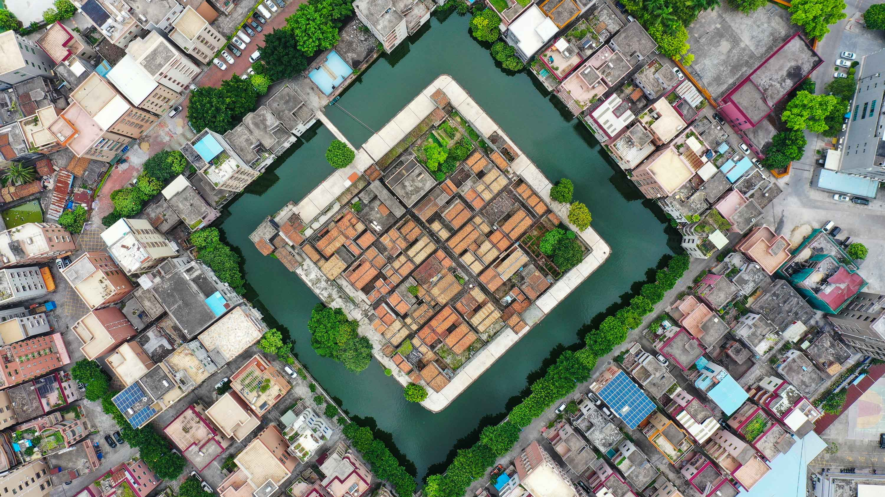 Aerial photo shows Nishui Liugui Village Fortress in Humen Township of Dongguan City, south China's Guangdong Province, June 24, 2020. /Xinhua