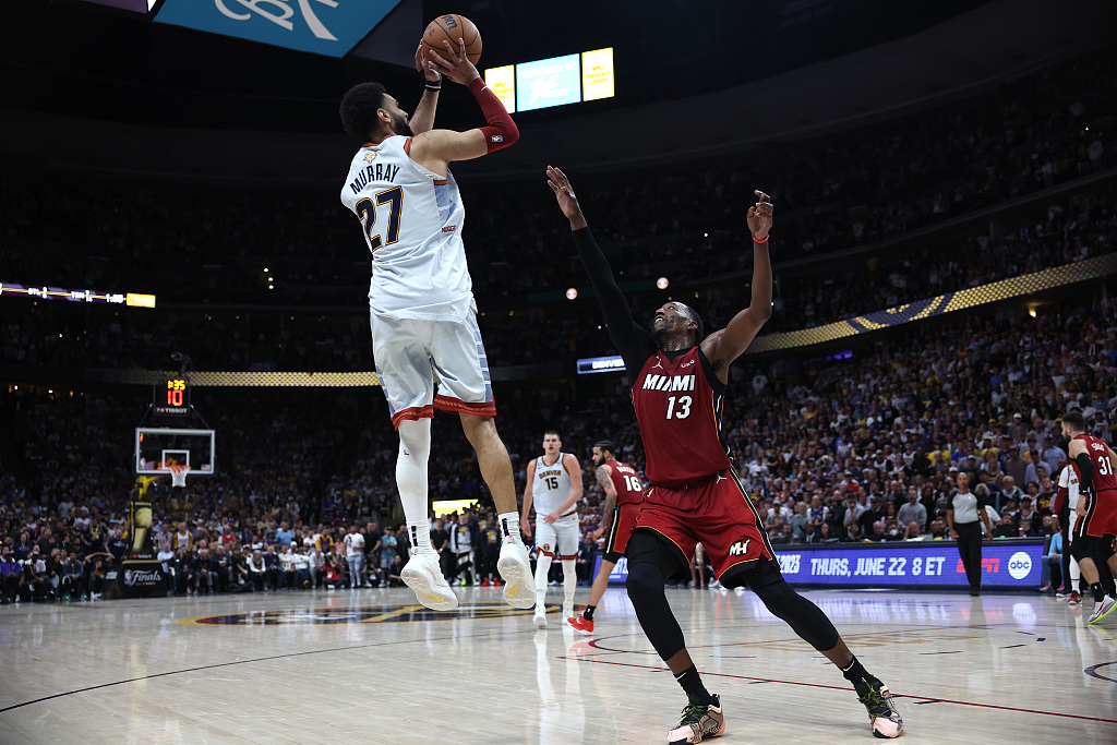 Jamal Murray (#27) of the Denver Nuggets shoots in Game 5 of the NBA Finals against the Miami Heat at Ball Arena in Denver, Colorado, June 12, 2023. /CFP