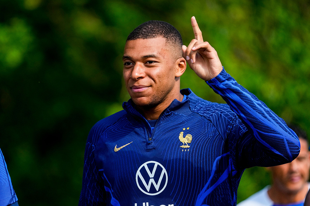 Kylian Mbappe during the French national football team training session in Paris, France, June 12, 2023. /CFP