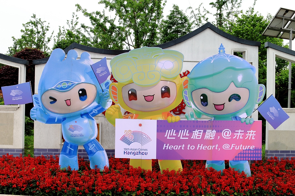 Statues of mascots for the Hangzhou Asian Games are shown in Shaoxing, east China's Zhejiang Province, May 19, 2023. /CFP 