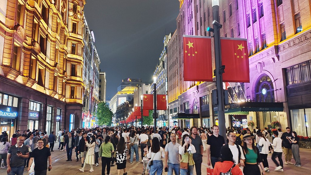 Nanjing Road Pedestrian Street filled with tourists in Shanghai, China, May 5, 2023. /CFP