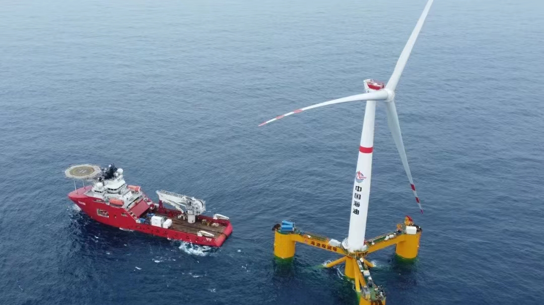 China's first deep-sea floating wind power platform, the Haiyou Guanlan, is connected to the power grid. May 20, 2023. /CFP