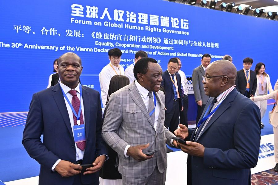 Participants communicate with each other during the Forum on Global Human Rights Governance in Beijing, capital of China, June 14, 2023. /Xinhua