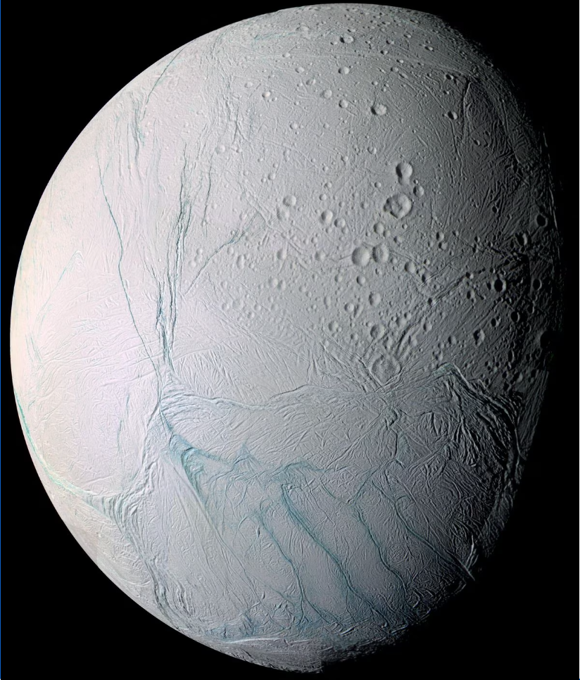A mosaic image of Saturn's moon Enceladus, composed from high-resolution pictures captured by NASA's Cassini spacecraft during a 2005 flyby. /NASA via Reuters