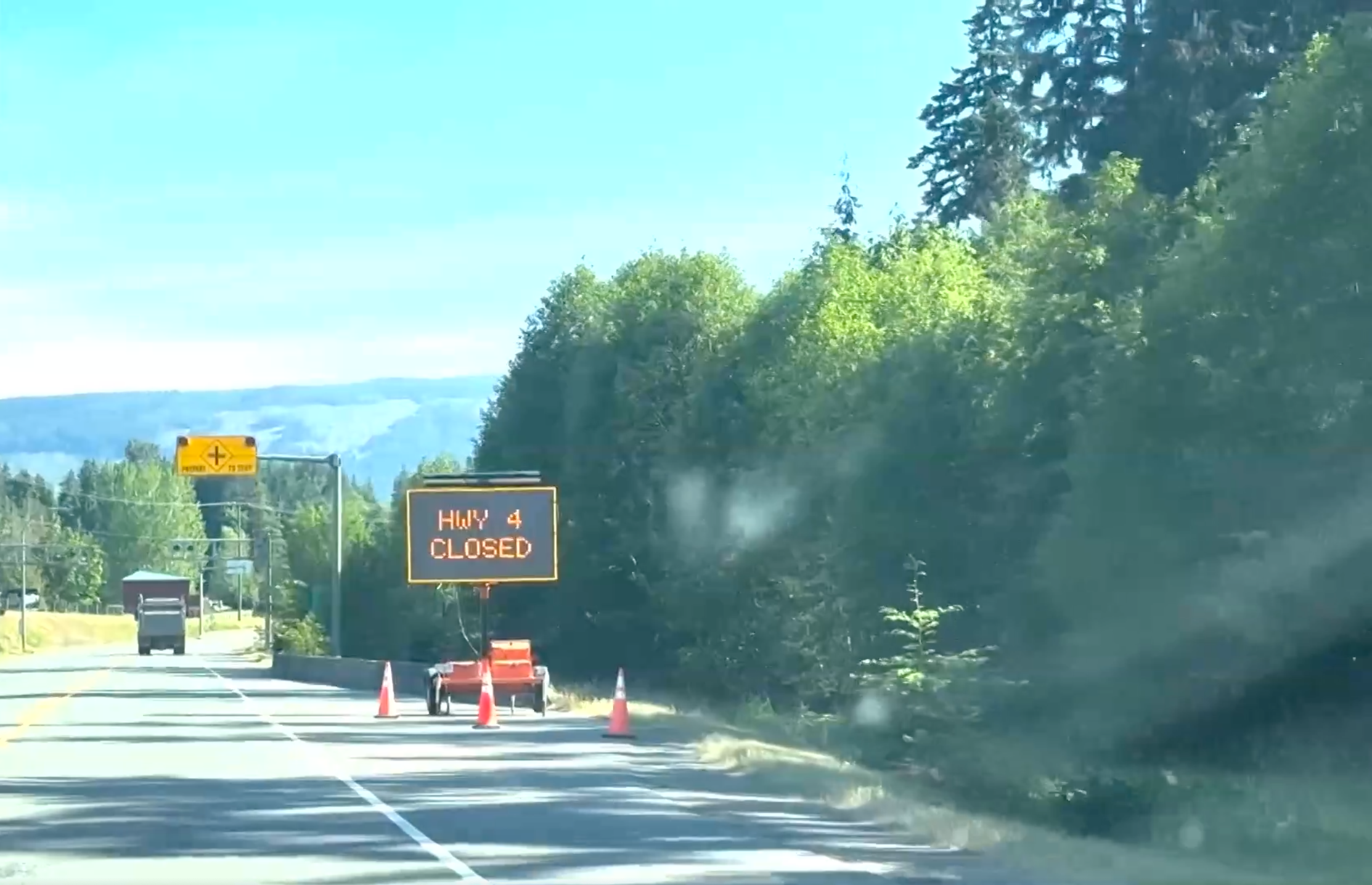 Highway 4 is closed due to fire near Cameron Lake on Vancouver Island in the province of British Columbia, Canada. /CCTV