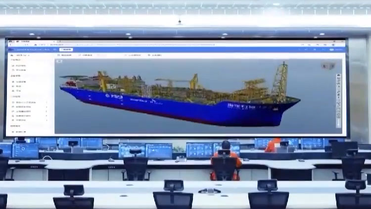 Engineers monitor Haiyang Shiyou 123 ship through digital twin in the control center in Shenzhen City, south China's Guangdong Province. /CMG