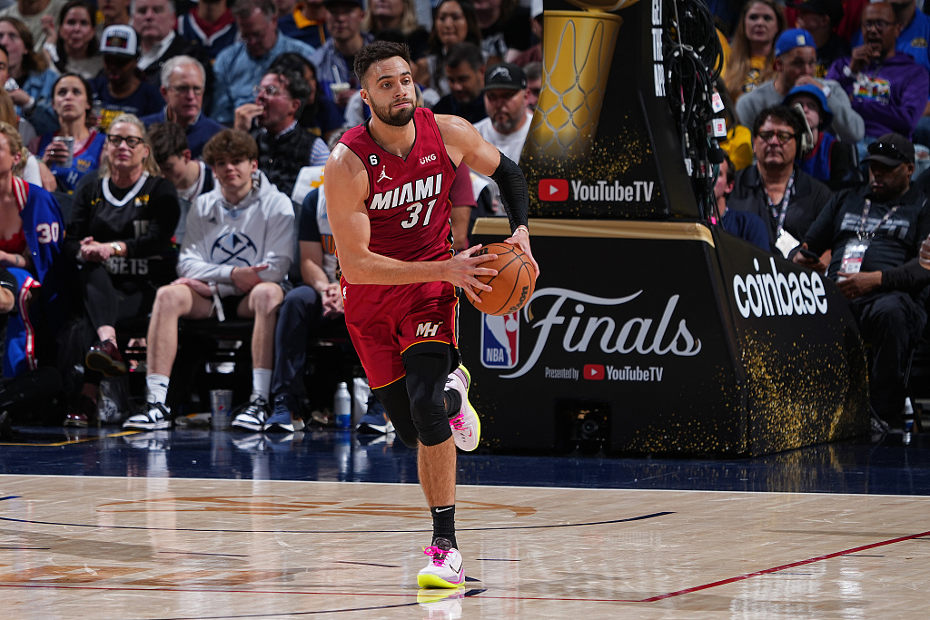 Max Strus of the Miami Heat drives in Game 5 of the NBA Finals against the Denver Nuggets at Ball Arena in Denver, Colorado, June 12, 2023. /CFP