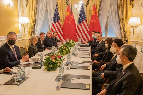 Wang Yi (R4), director of the Office of the Foreign Affairs Commission of the Communist Party of China (CPC) Central Committee, and U.S. National Security Advisor Jake Sullivan (L3) hold talks in Vienna, Austria, May 10, 2023. /Chinese Foreign Ministry