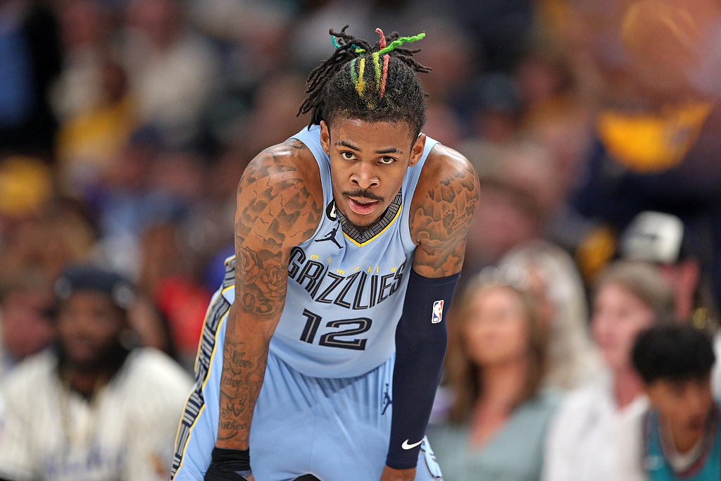 Ja Morant of the Memphis Grizzlies looks on in Game 5 of the NBA Western Conference first-round playoffs against the Los Angeles Lakers at FedExForum in Memphis, Tennessee, April 26, 2023. /CFP
