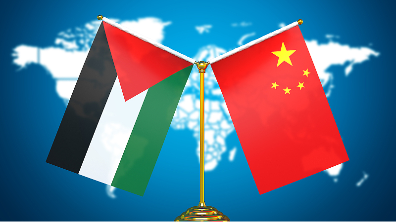 National flags of Palestine and China. /CFP