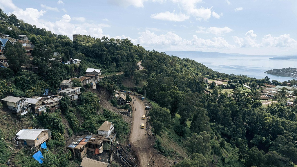 This aerial view shows shacks of planks and metal sheets and houses under construction in Nyakaliba, a poor neighborhood in Bukavu, eastern Democratic Republic of Congo, on May 14, 2023. /CFP