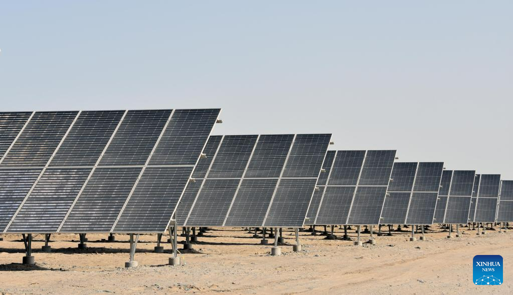 This photo shows photovoltaic (PV) panels at a power station in Lop County, Hotan Prefecture, northwest China's Xinjiang Uygur Autonomous Region, May 17, 2023. /Xinhua