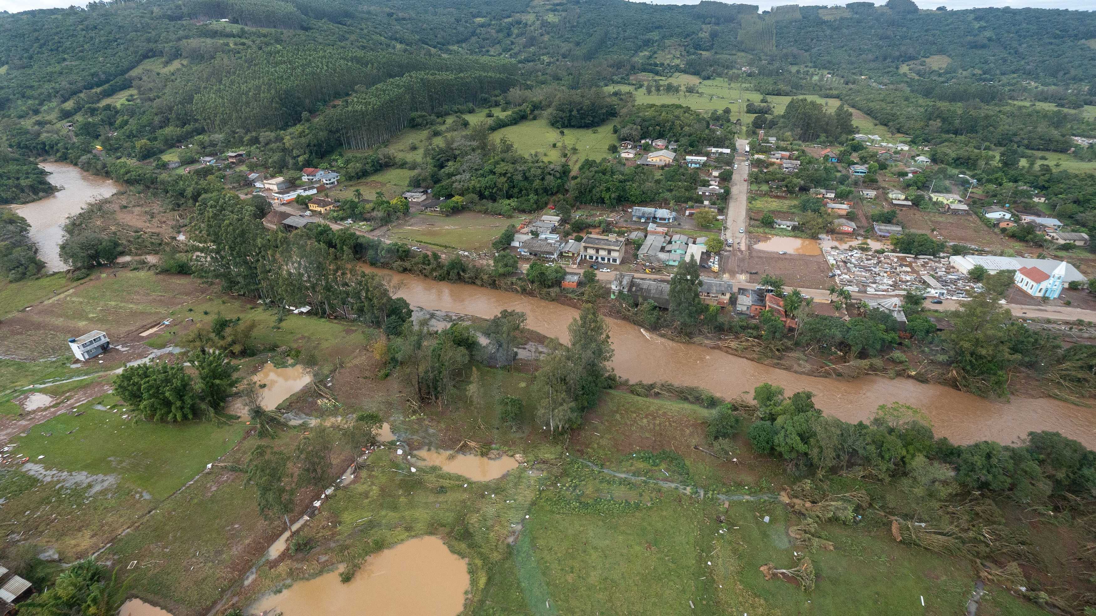 An aerial view shows floods due to heavy rains in Caraa, Rio Grande do Sul, Brazil June 17, 2023. /Reuters