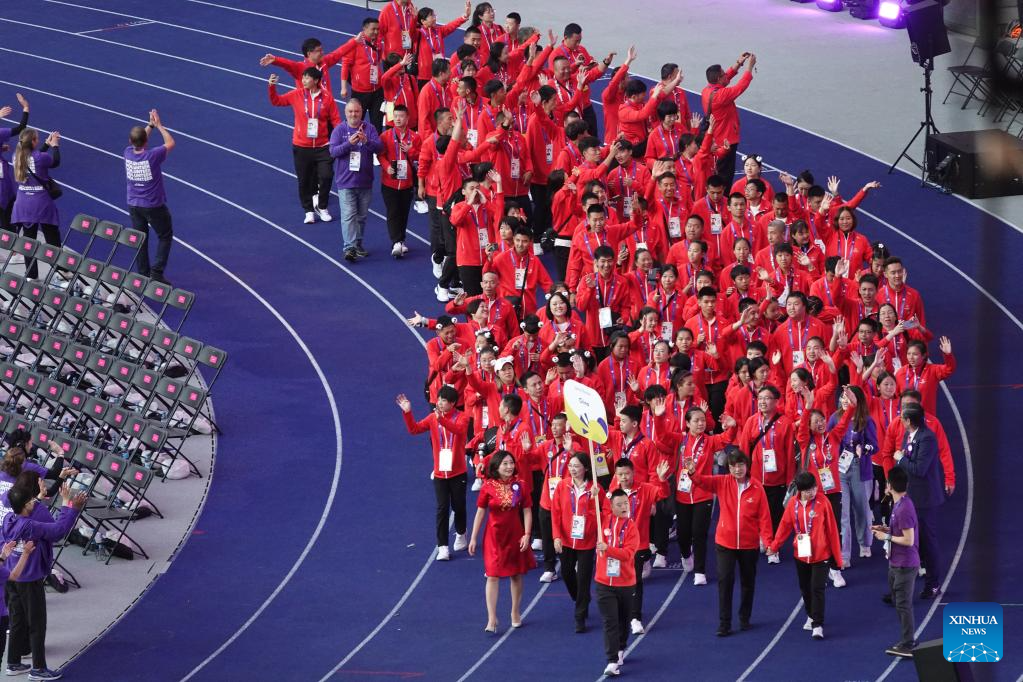 Delegation of China parade into the Berlin Olympic Stadium during the opening ceremony of the 2023 Special Olympics World Games in Berlin, Germany, June 17, 2023. /Xinhua