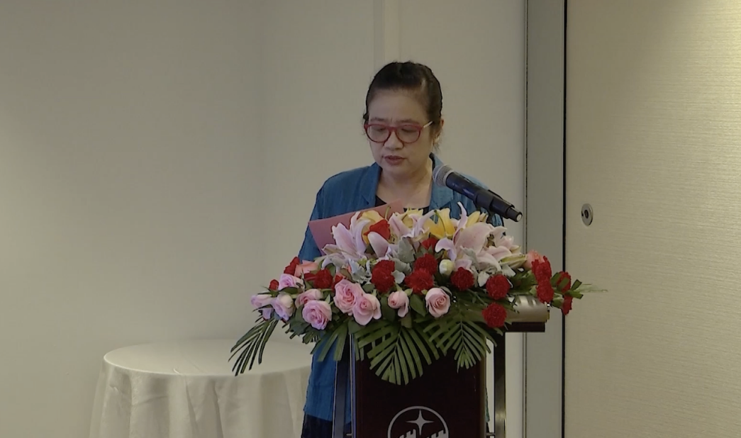 Sun Xiaoyun, Chairperson of the China Calligraphers Association, speaks during the launch ceremony of the English edition of her book 