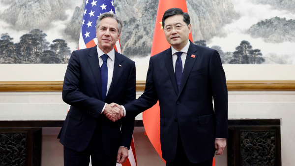 Chinese State Councilor and Foreign Minister Qin Gang (R) shakes hands with U.S. Secretary of State Antony Blinken in Beijing, China, June 18, 2023. /Chinese Foreign Ministry